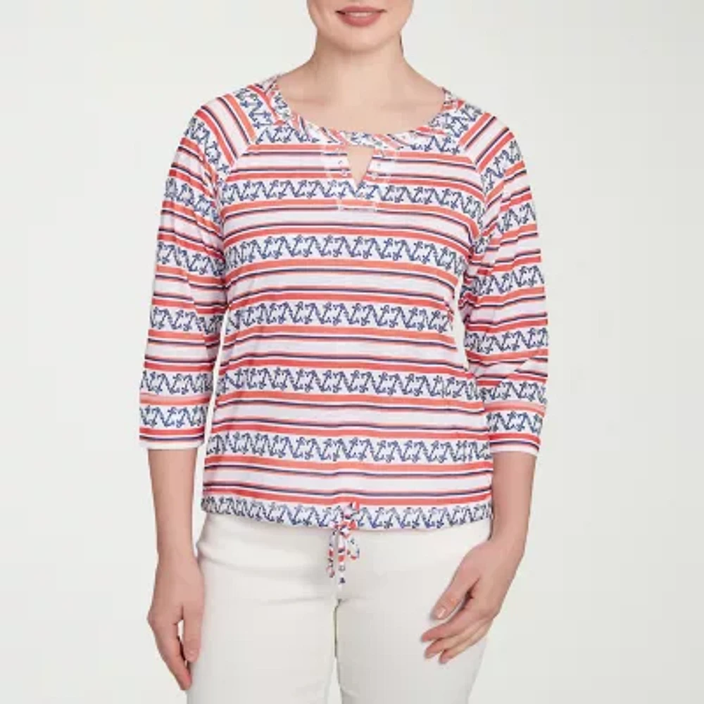 Hearts Of Palm Womens Keyhole Neck 3/4 Sleeve T-Shirt