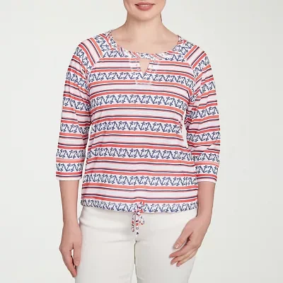 Hearts Of Palm Womens Keyhole Neck 3/4 Sleeve T-Shirt