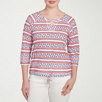 Hearts Of Palm Womens Keyhole Neck 3/4 Sleeve T-Shirt