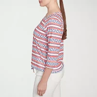Hearts Of Palm Womens Keyhole Neck 3/4 Sleeve T-Shirt