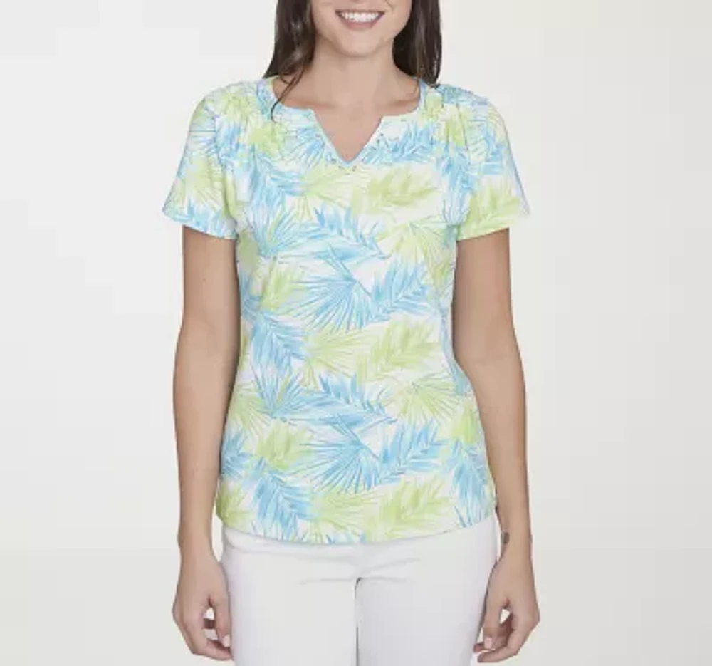 Hearts Of Palm Womens Split Crew Neck Short Sleeve T-Shirt