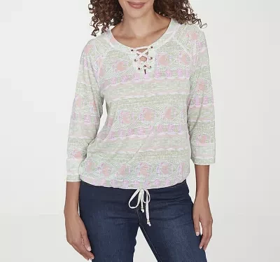 Hearts Of Palm Womens Crew Neck 3/4 Sleeve T-Shirt