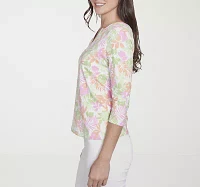 Hearts Of Palm Womens Split Crew Neck 3/4 Sleeve T-Shirt