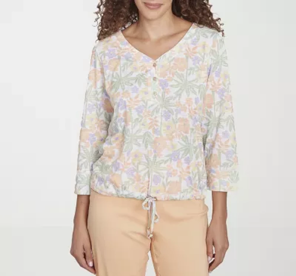 Hearts Of Palm Womens Henley Neck 3/4 Sleeve T-Shirt
