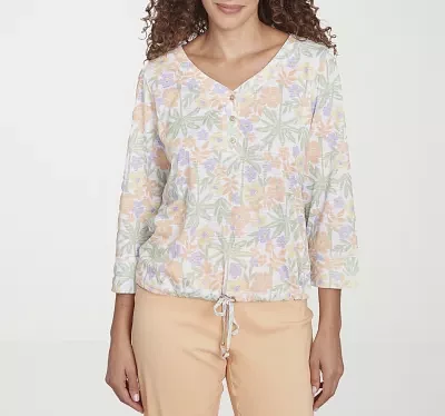 Hearts Of Palm Womens Henley Neck 3/4 Sleeve T-Shirt