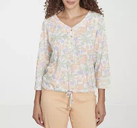 Hearts Of Palm Womens Henley Neck 3/4 Sleeve T-Shirt