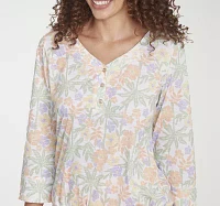 Hearts Of Palm Womens Henley Neck 3/4 Sleeve T-Shirt