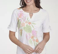 Hearts Of Palm Womens Keyhole Neck Elbow Sleeve T-Shirt
