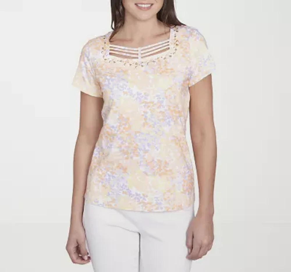 Hearts Of Palm Womens Square Neck Short Sleeve T-Shirt