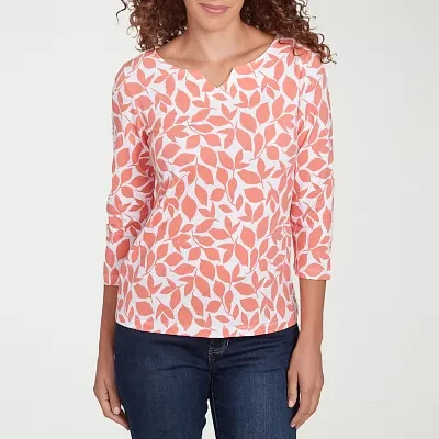 Hearts Of Palm Womens Split Crew Neck 3/4 Sleeve T-Shirt