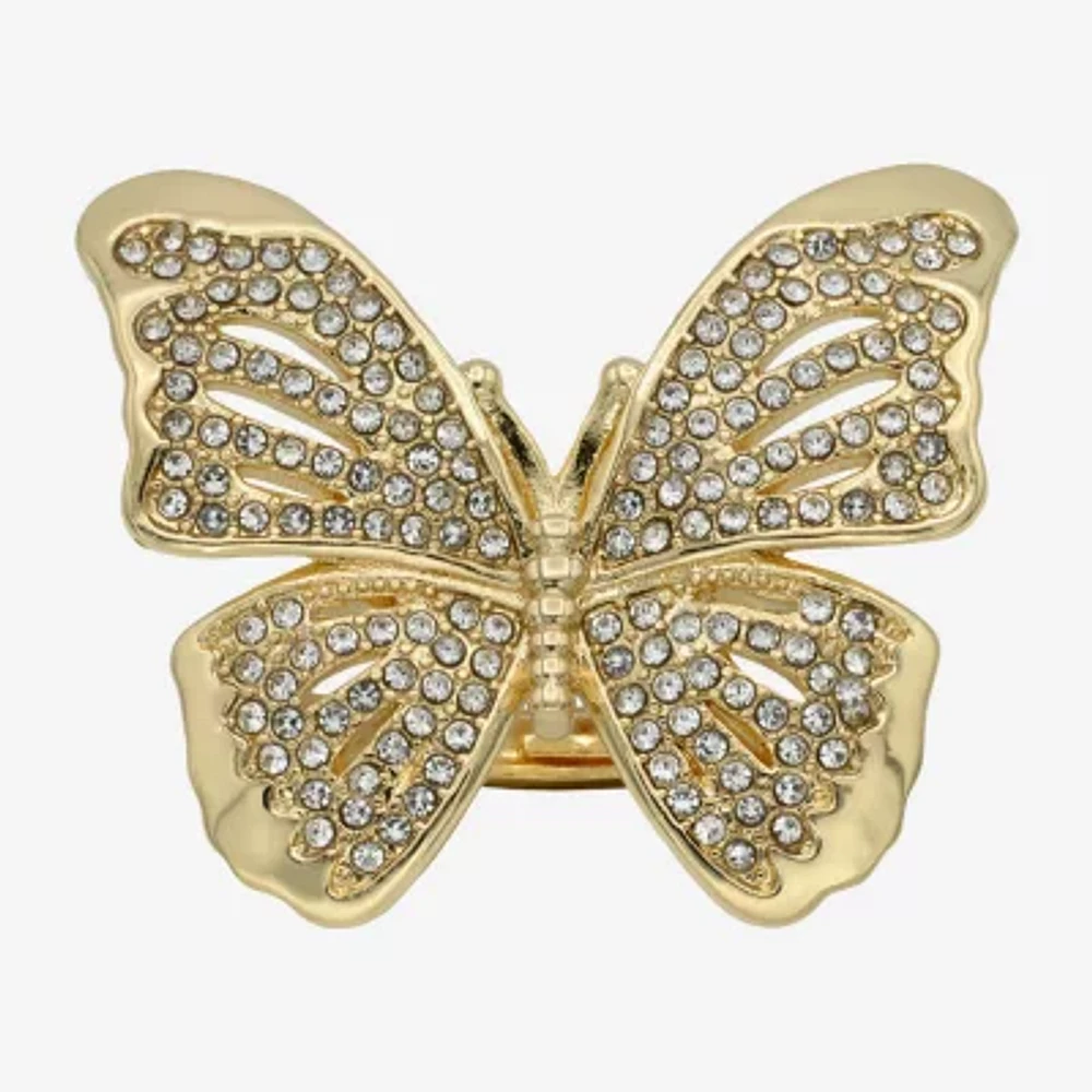 Bijoux Bar Gold Tone Womens Crystal 14K Gold Over Brass Butterfly Cocktail Ring