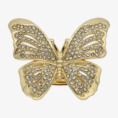 Bijoux Bar Gold Tone Womens Crystal 14K Gold Over Brass Butterfly Cocktail Ring
