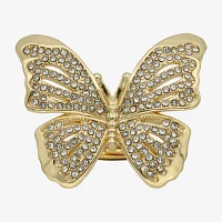 Bijoux Bar Gold Tone Womens Crystal 14K Gold Over Brass Butterfly Cocktail Ring
