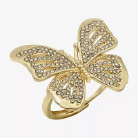 Bijoux Bar Gold Tone Womens Crystal 14K Gold Over Brass Butterfly Cocktail Ring