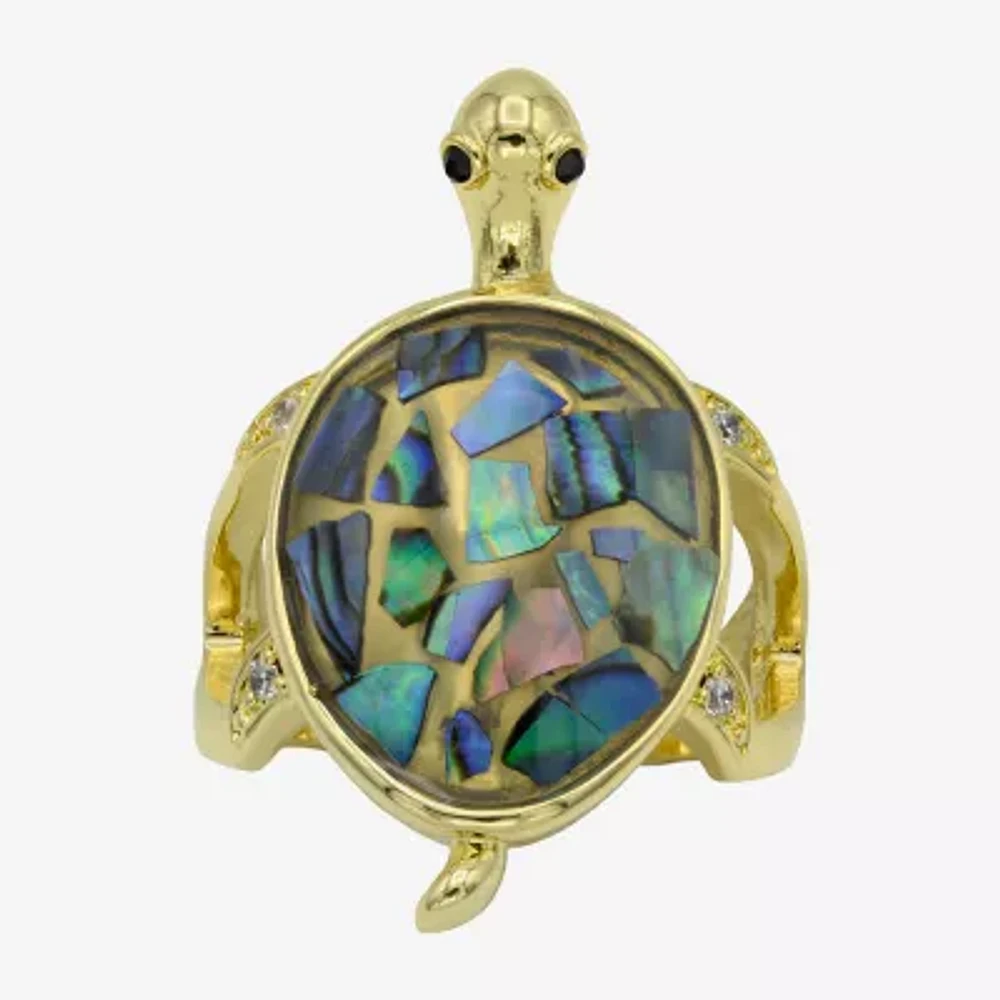 Bijoux Bar Gold Tone Turtle Womens Abalone 14K Gold Over Brass Cocktail Ring