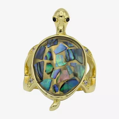 Bijoux Bar Gold Tone Turtle Womens Abalone 14K Gold Over Brass Cocktail Ring