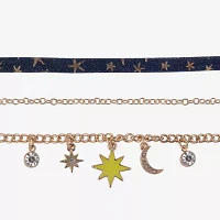 Arizona Gold Tone & Chambray Womens Glass Moon Star Sunburst 12 Inch Choker Necklace