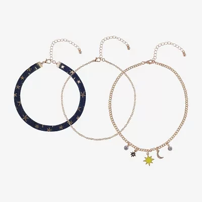 Arizona Gold Tone & Chambray Womens Glass Moon Star Sunburst 12 Inch Choker Necklace