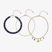 Arizona Gold Tone & Chambray Womens Glass Moon Star Sunburst 12 Inch Choker Necklace