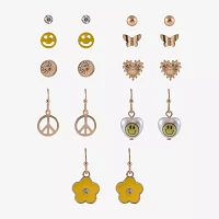 Arizona Gold Tone Daisy Womens Butterfly Flower Heart 6 Pair Earring Set