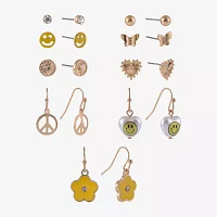 Arizona Gold Tone Daisy Womens Butterfly Flower Heart 6 Pair Earring Set
