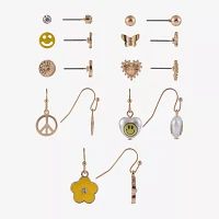 Arizona Gold Tone Daisy Womens Butterfly Flower Heart 6 Pair Earring Set