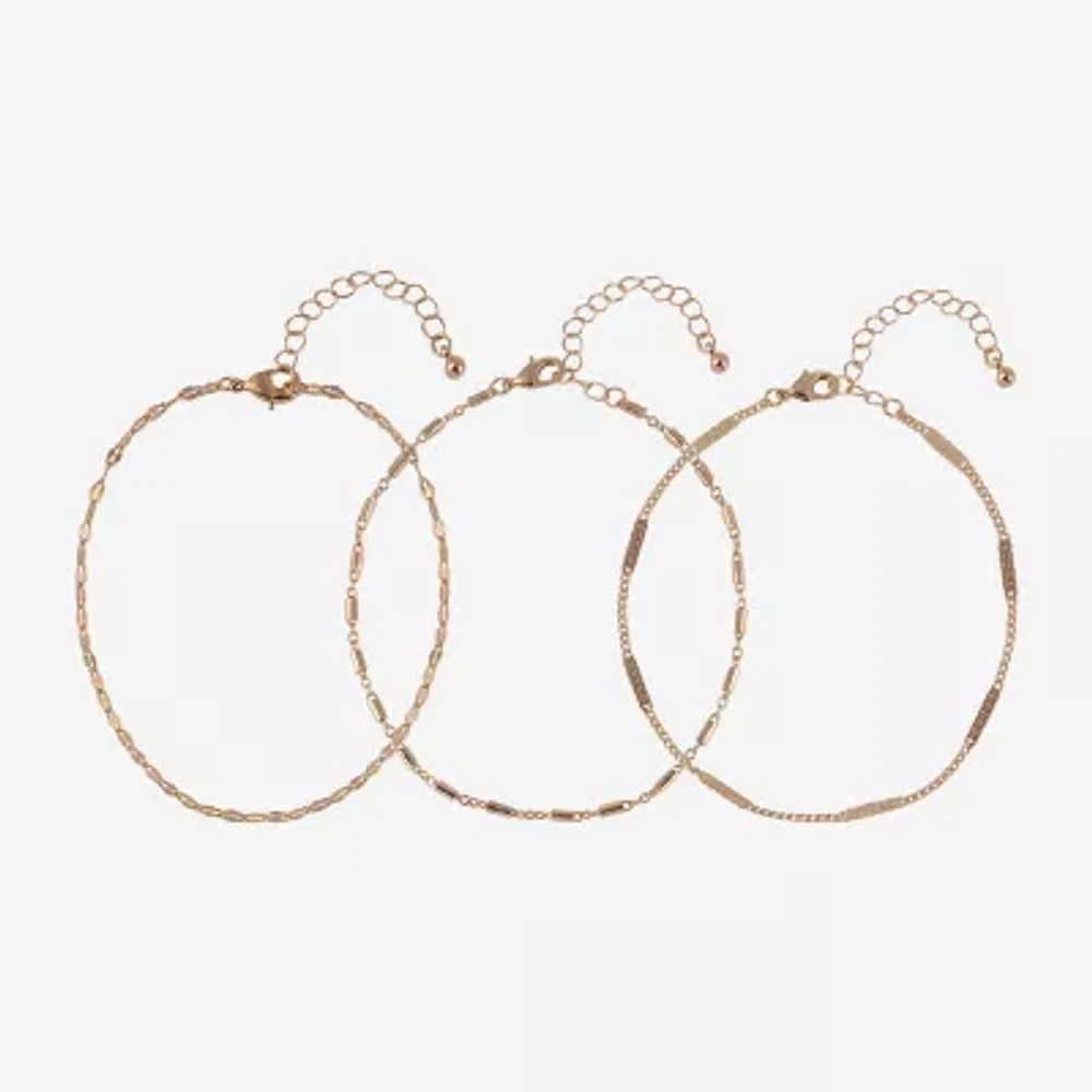 Arizona Gold Tone Chain 3-pc. 9 Inch Curb Ankle Bracelet