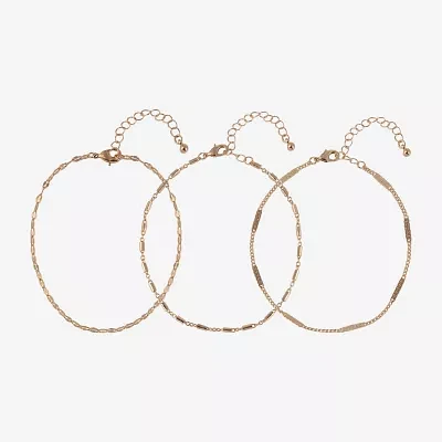 Arizona Gold Tone Chain 3-pc. 9 Inch Curb Ankle Bracelet