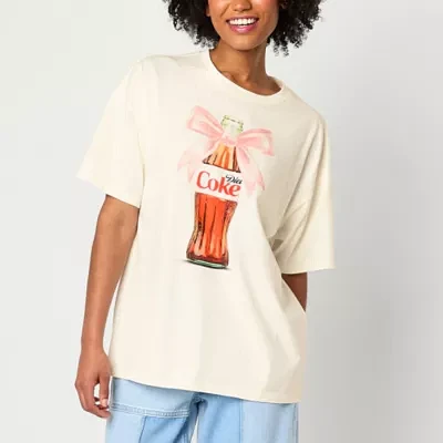 Juniors Diet Coke Bow Oversized Womens Crew Neck Short Sleeve Graphic T-Shirt