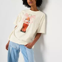 Juniors Diet Coke Bow Oversized Womens Crew Neck Short Sleeve Graphic T-Shirt
