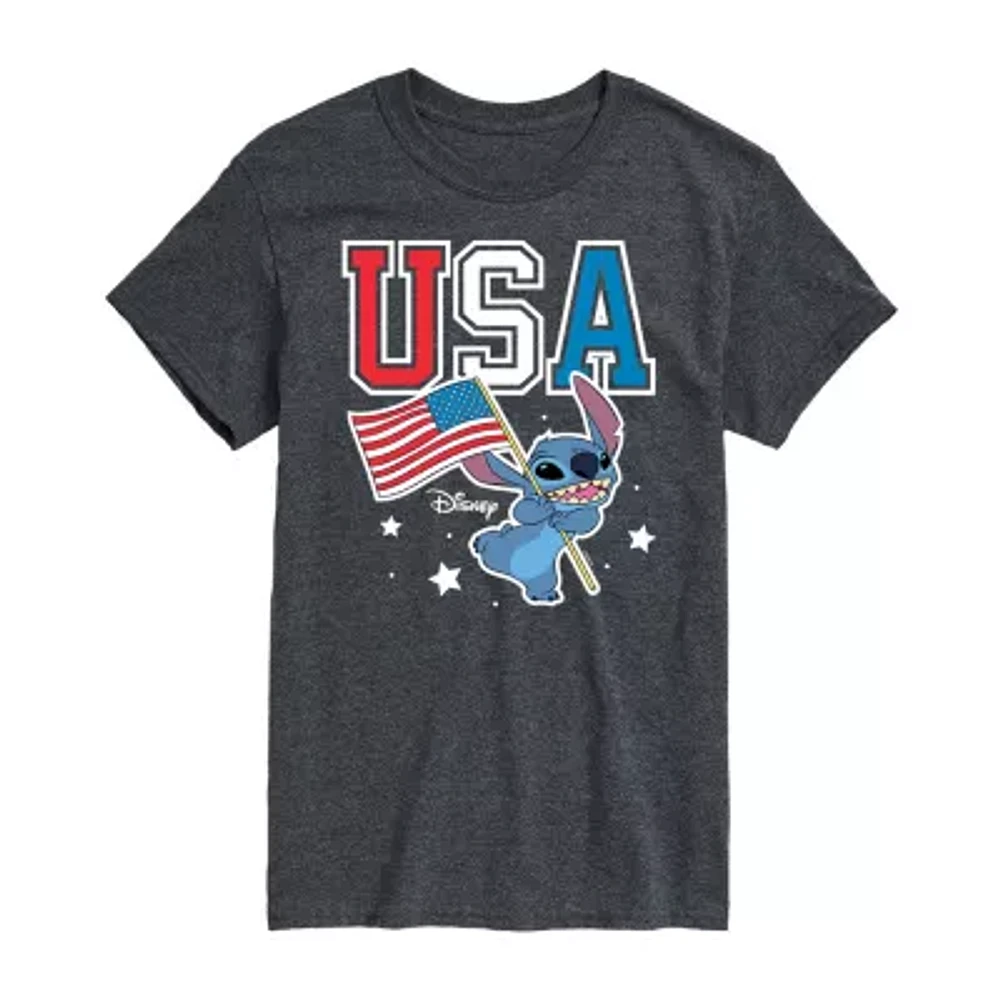 Big and Tall Mens Crew Neck Short Sleeve Classic Fit Americana Lilo & Stitch Graphic T-Shirt