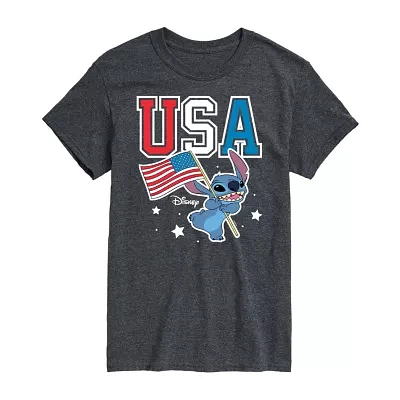 Big and Tall Mens Crew Neck Short Sleeve Classic Fit Americana Lilo & Stitch Graphic T-Shirt