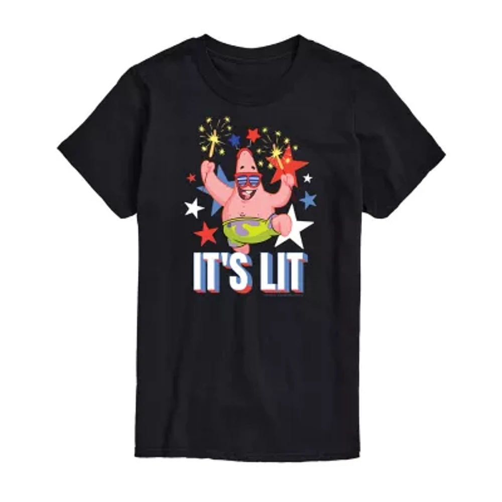 Big and Tall Mens Crew Neck Short Sleeve Classic Fit Americana Spongebob Graphic T-Shirt
