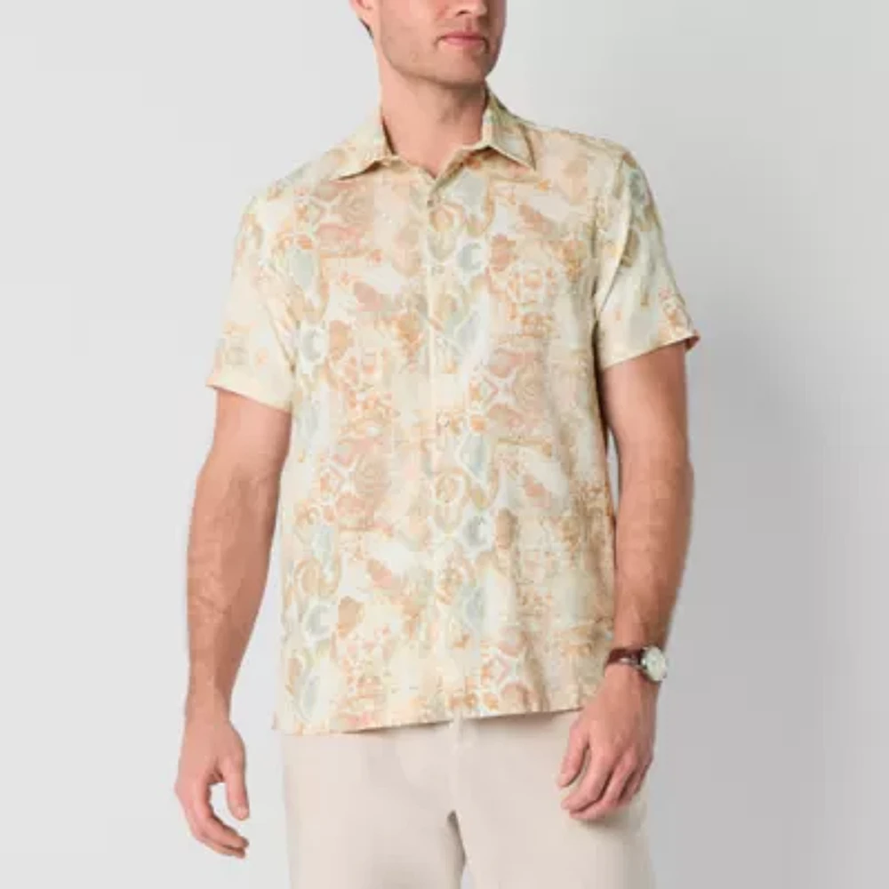 Stafford Mens Regular Fit Short Sleeve Paisley Button-Down Shirt