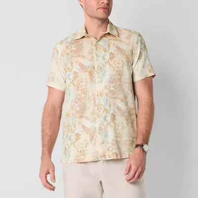 Stafford Mens Regular Fit Short Sleeve Paisley Button-Down Shirt