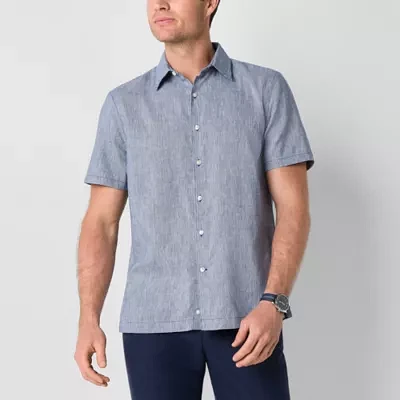 Stafford Mens Regular Fit Short Sleeve Button-Down Shirt