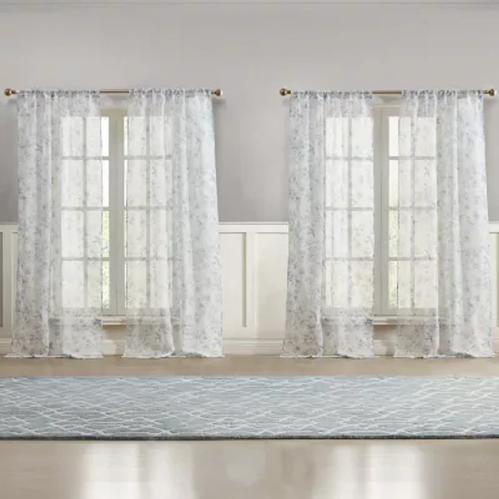 Laura Ashley Barnette Rod Pocket Sheer Set of 4 Curtain Panel