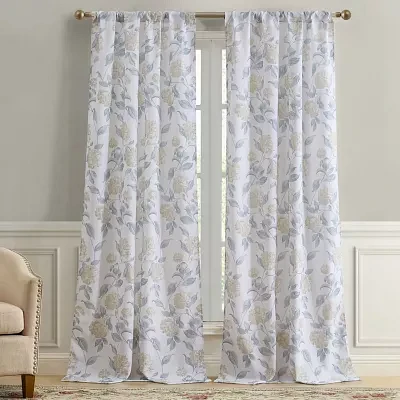 Laura Ashley Hydrangea Rod Pocket Light-Filtering Set of 2 Curtain Panel