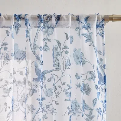 Laura Ashley Summer Palace Rod Pocket Sheer Set of 2 Curtain Panels