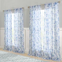 Laura Ashley Summer Palace Rod Pocket Sheer Set of 2 Curtain Panels
