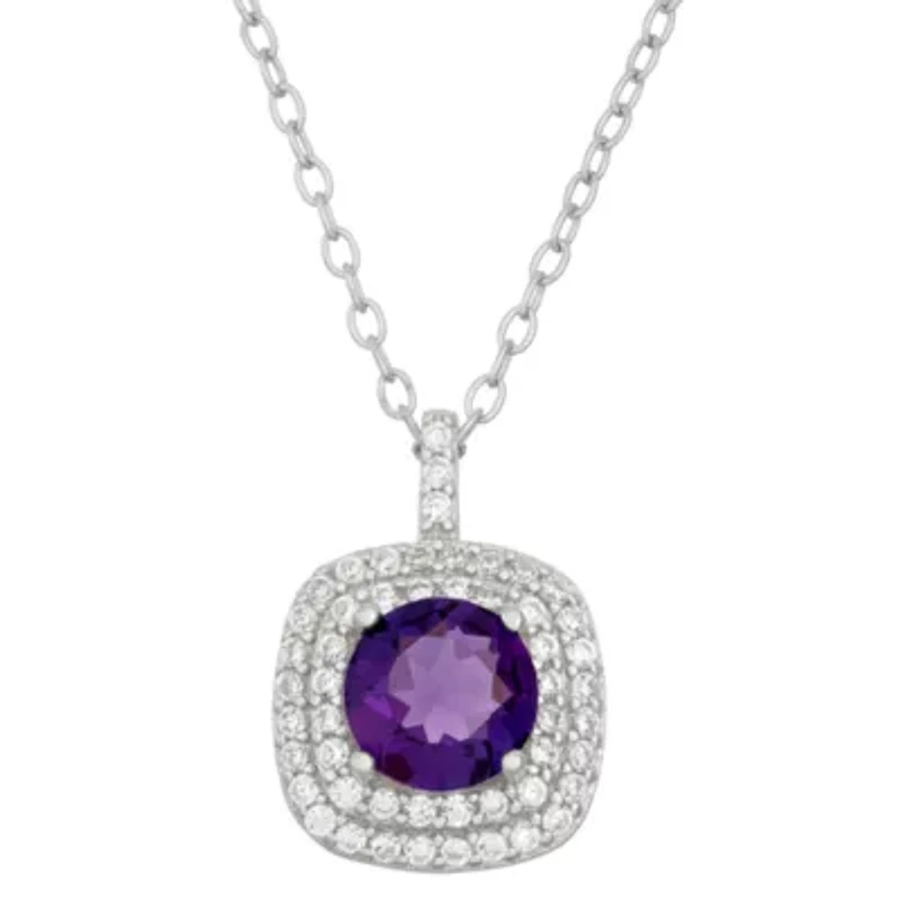 Simulated Amethyst & Cubic Zirconia Sterling Silver Pendant Necklace