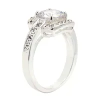 Sparkle Allure Crystal Pure Silver Over Brass Halo Engagement Ring