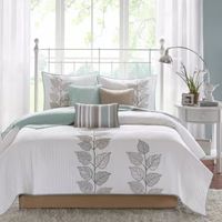 Madison Park Rochelle 6-Pc Embroidered Leaf Quilt Set With Throw Pillows