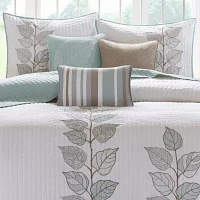 Madison Park Rochelle 6-Pc Embroidered Leaf Quilt Set With Throw Pillows