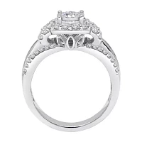 Womens 1 CT. T.W. Natural White Diamond 10K White Gold Round Side Stone Engagement Ring