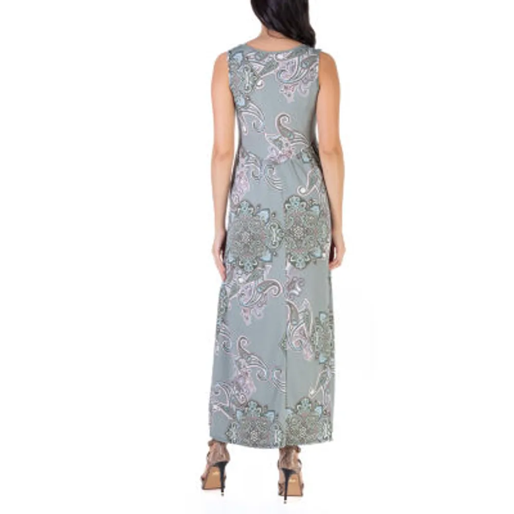 24seven Comfort Apparel Womens Sleeveless Floral Maxi Dress