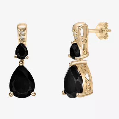 Genuine Black Onyx 10K Gold Pear Drop Earrings