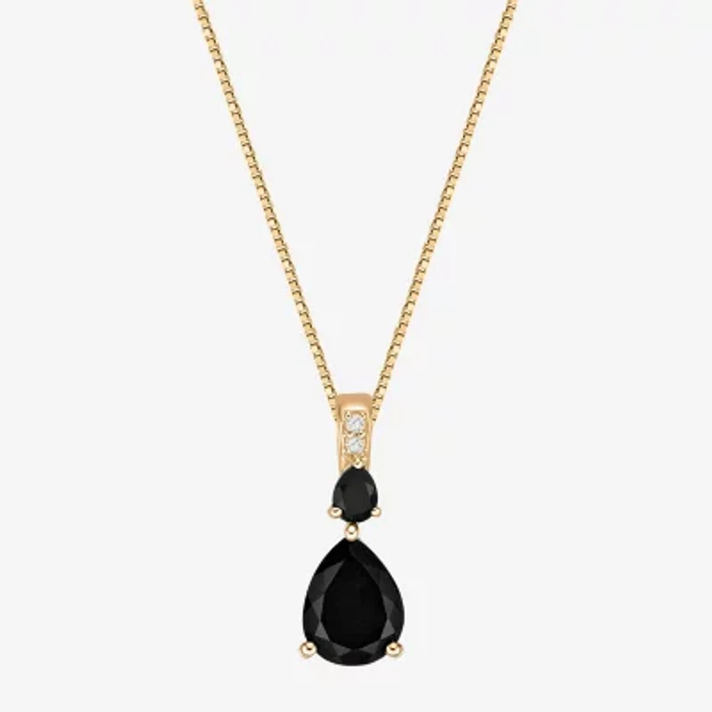 Womens Genuine Black Onyx 10K Gold Pear Pendant Necklace