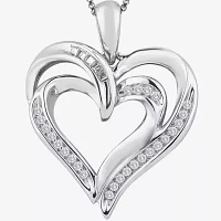 Womens 1/10 CT. T.W. Natural White Diamond Sterling Silver Heart Pendant Necklace