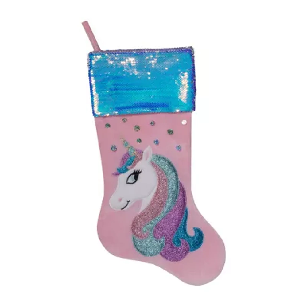 Northlight 20.5in Pink Velvet Unicorn With Sequins Christmas Stocking